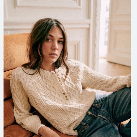 Sezane Bree Cable Knit Cream Sweater - Picture 1 of 10